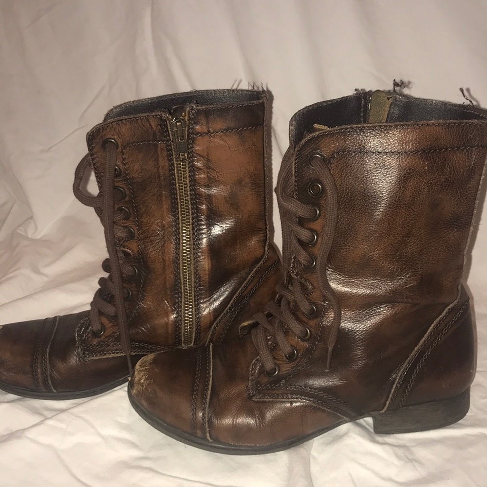 Steve Madden Troopa Brown Leather Combat Boots